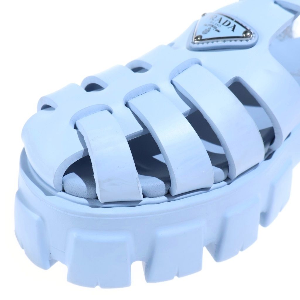 Prada Monolith Rubber Flat Sandals Triangle Logo Blue — view 6