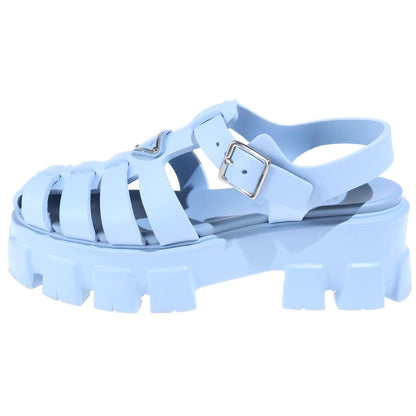 Prada Monolith Rubber Flat Sandals Triangle Logo Blue — view 2