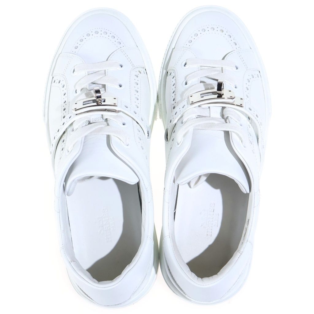 Hermes Day Low-Top Sneakers Kelly Buckle Leather White — view 4