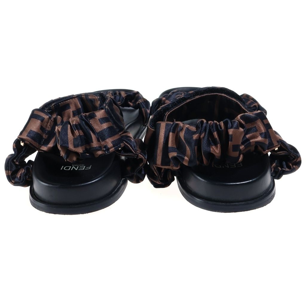 Fendi Zucca Sandals FF Pattern Black Brown Satin Leather — view 3