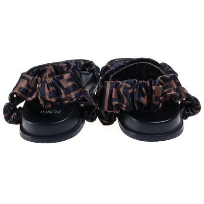 Fendi Zucca Sandals FF Pattern Black Brown Satin Leather — view 3