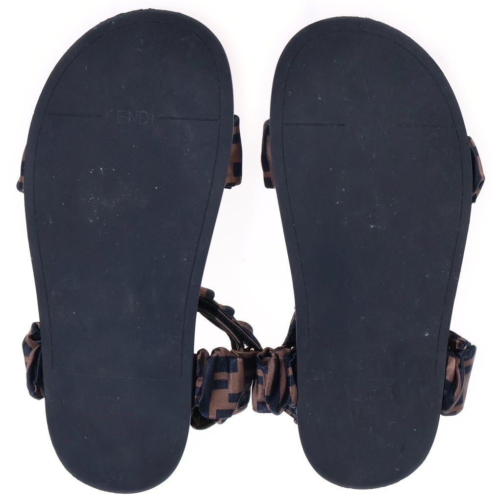 Fendi Zucca Sandals FF Pattern Black Brown Satin Leather — view 5
