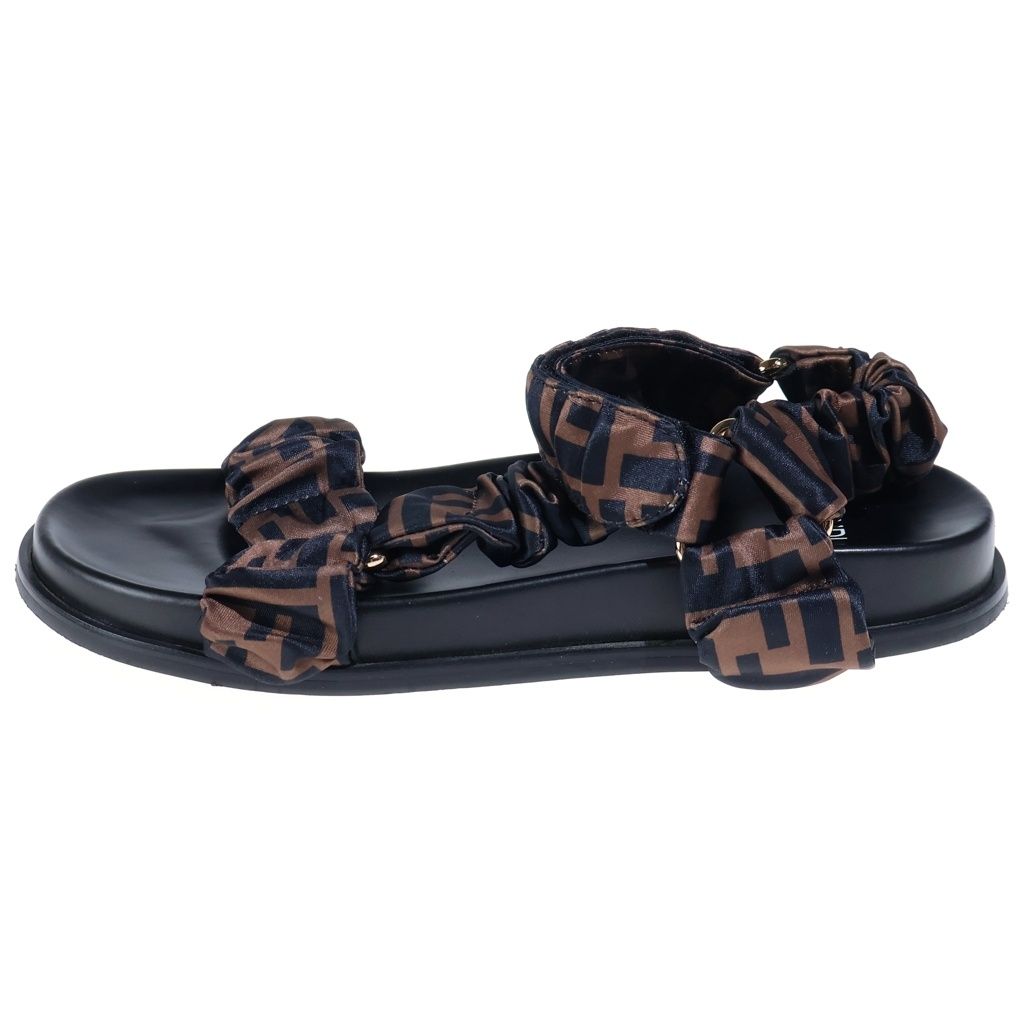 Fendi Zucca Sandals FF Pattern Black Brown Satin Leather — view 2