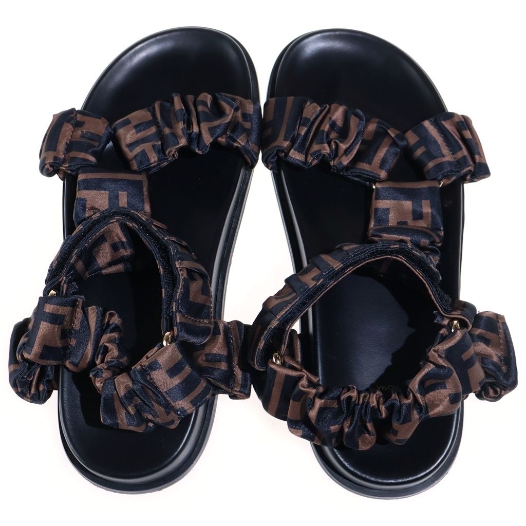 Fendi Zucca Sandals FF Pattern Black Brown Satin Leather — view 4