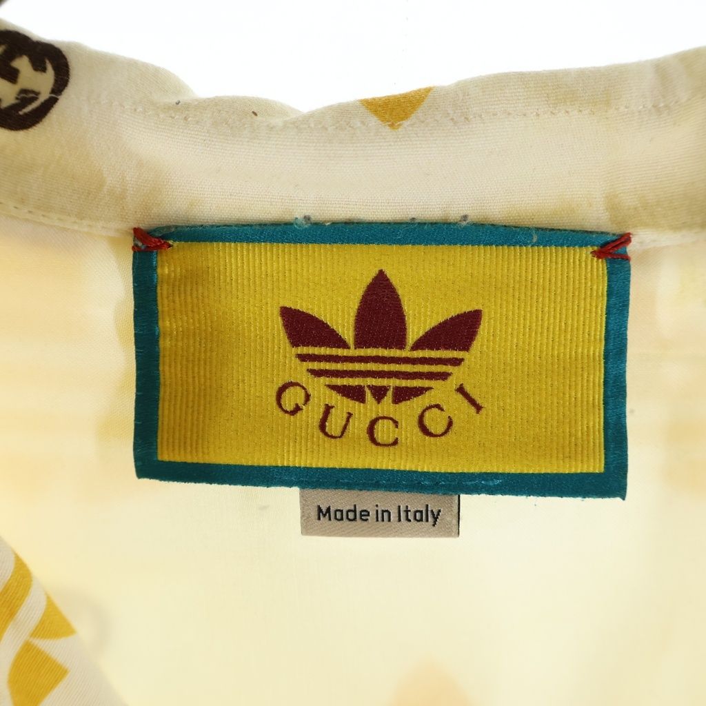 Gucci Adidas GG Logo All Over Print Design Short Sleeve Bowling Shirt Yellow — view 6