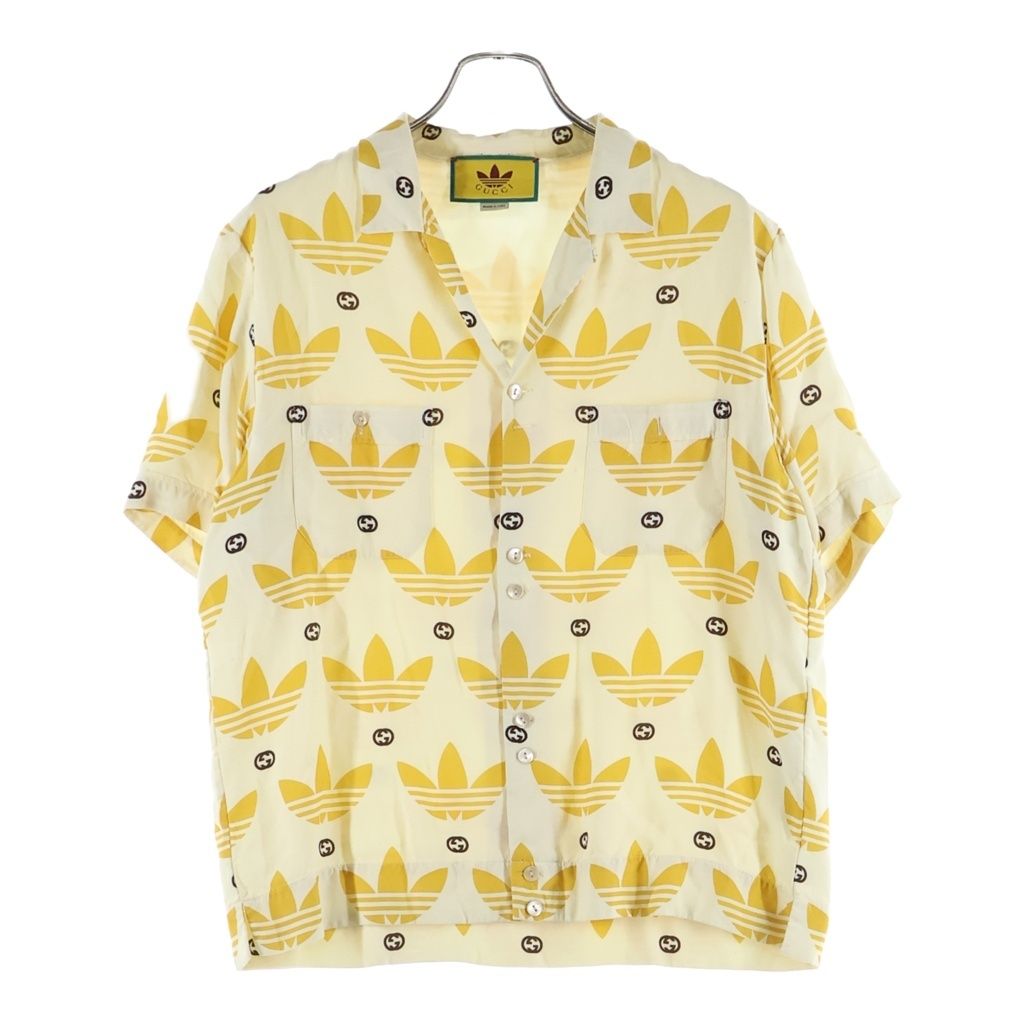 Gucci Adidas GG Logo All Over Print Design Short Sleeve Bowling Shirt Yellow