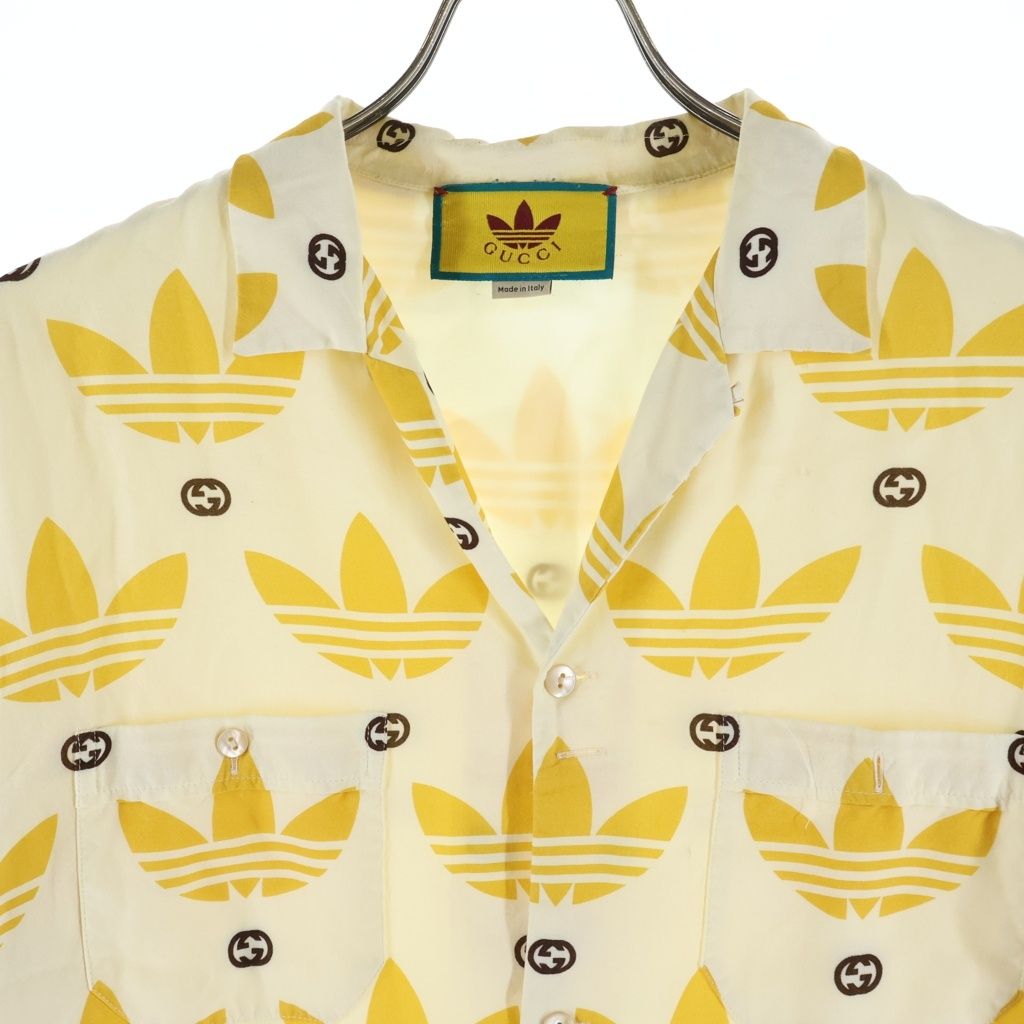 Gucci Adidas GG Logo All Over Print Design Short Sleeve Bowling Shirt Yellow — view 3