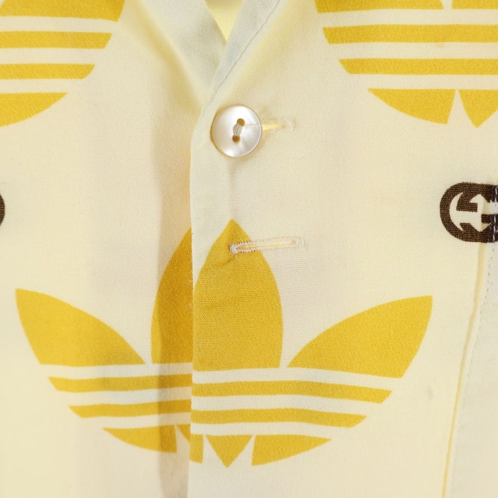 Gucci Adidas GG Logo All Over Print Design Short Sleeve Bowling Shirt Yellow — view 4