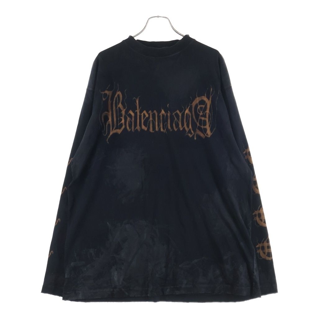 Balenciaga Heavy Metal Long Sleeve T-Shirt Logo Distressed T Black — view 2