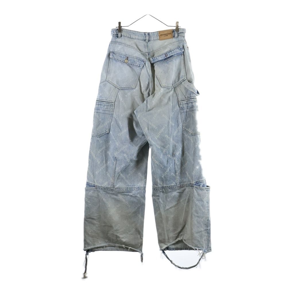 Balenciaga Logo All Over Print Distressed Baggy Denim Pants Indigo — view 2