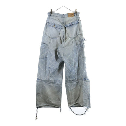 Balenciaga Logo All Over Print Distressed Baggy Denim Pants Indigo — view 2