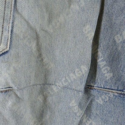 Balenciaga Logo All Over Print Distressed Baggy Denim Pants Indigo — view 4