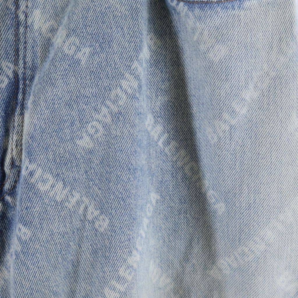 Balenciaga Logo All Over Print Distressed Baggy Denim Pants Indigo — view 3