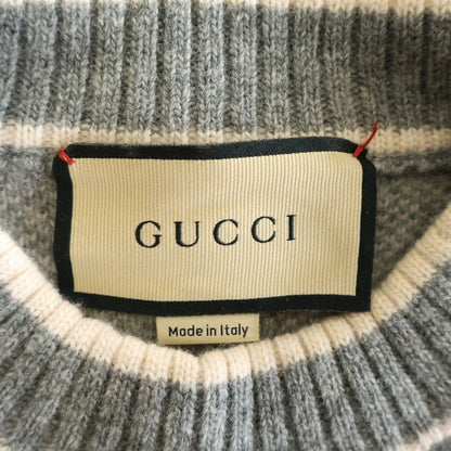 Gucci GG Boucle Wool Jacquard Top Short Sleeve Knit Gray Beige Sweater — view 6