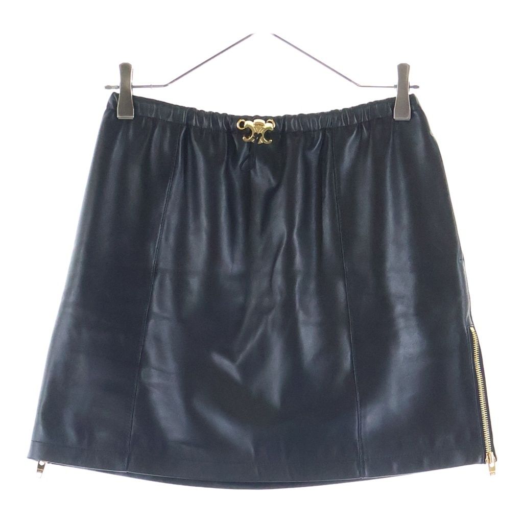 Celine Triomphe Leather Skirt Black