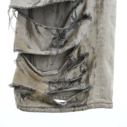 Balenciaga Super Destroyed Baggy Destroy Damage Denim Buggypants Gray — view 4