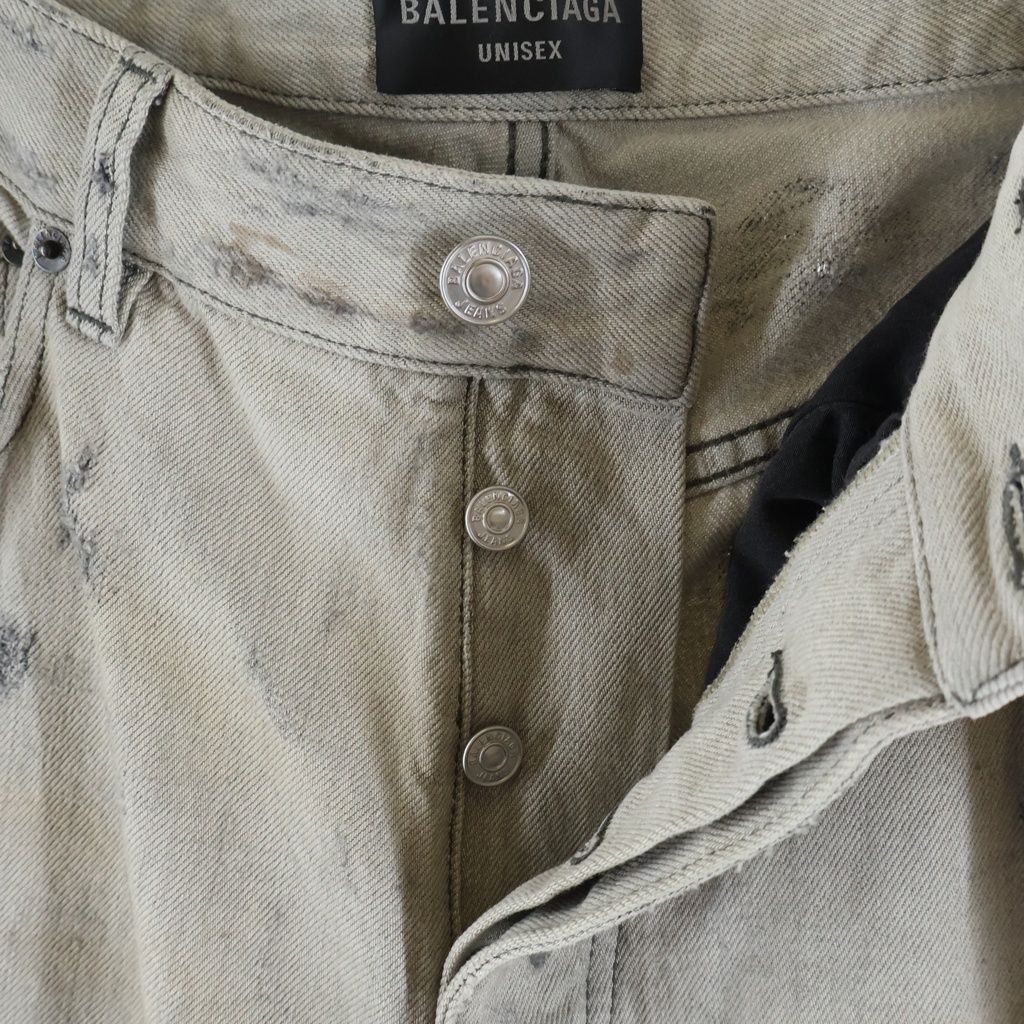Balenciaga Super Destroyed Baggy Destroy Damage Denim Buggypants Gray — view 3