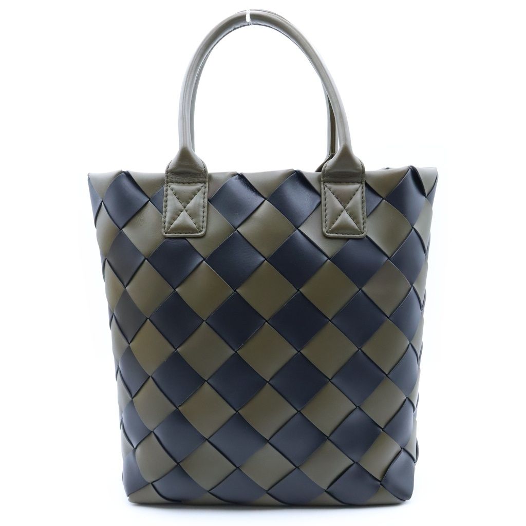 Bottega Veneta Maxi Cabas Intrecciato 2-Way Shoulder Bag Tote Bicolor Khaki