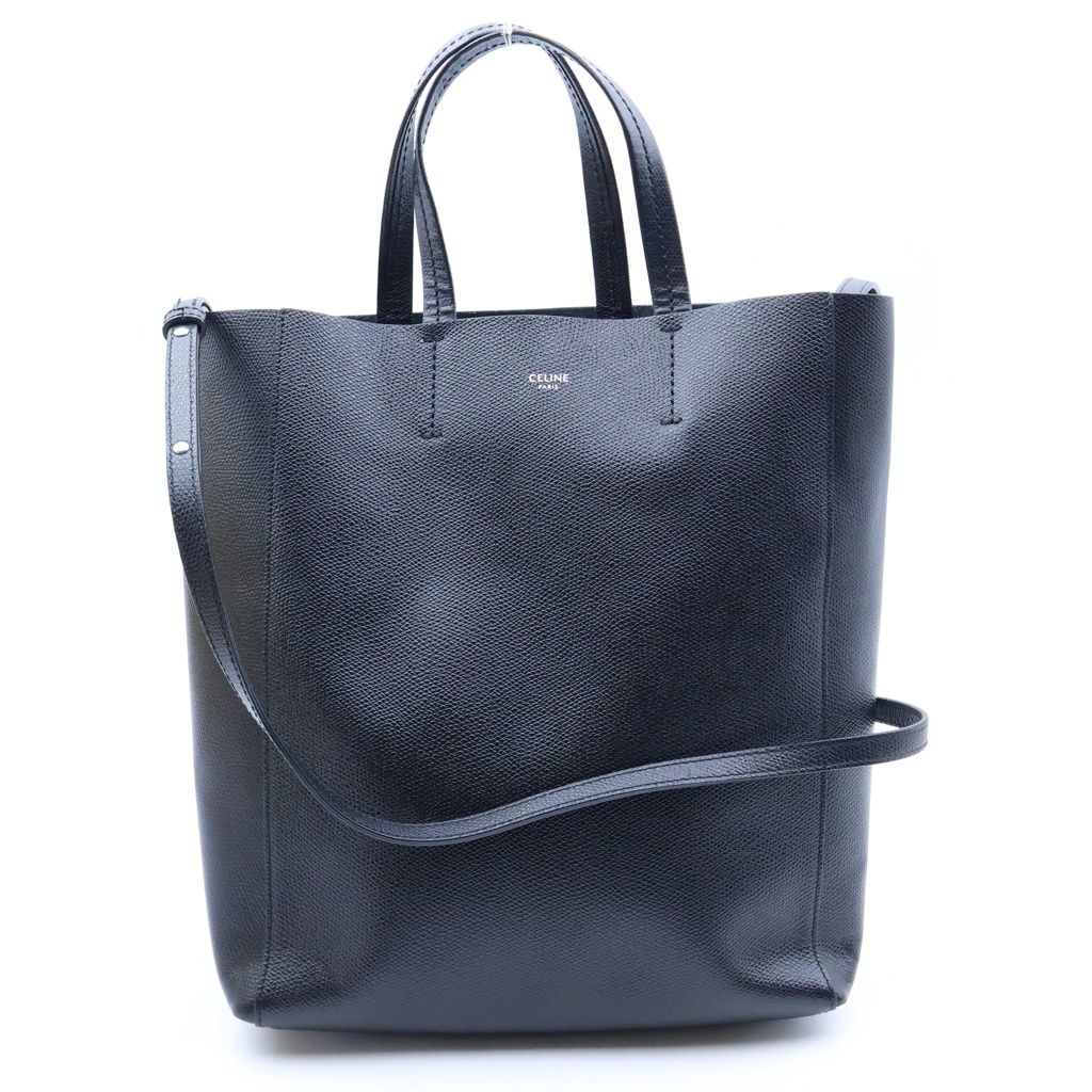 Celine Vertical Cabas Small 2-Way Shoulder Bag Tote Black Leather Silver