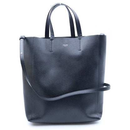 Celine Vertical Cabas Small 2-Way Shoulder Bag Tote Black Leather Silver
