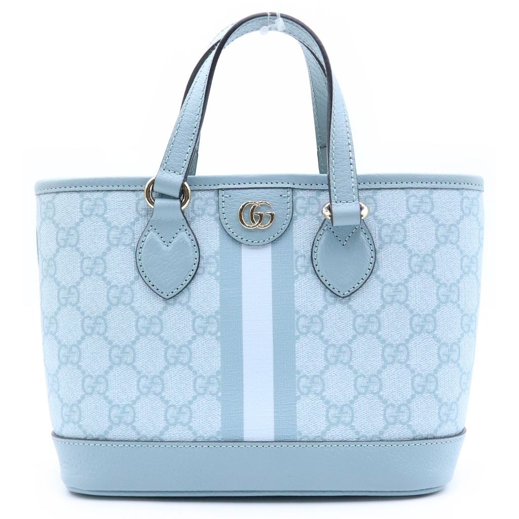 Gucci GG Supreme Ophidia Small 2-Way Shoulder Bag Tote Light Blue Leather Gold