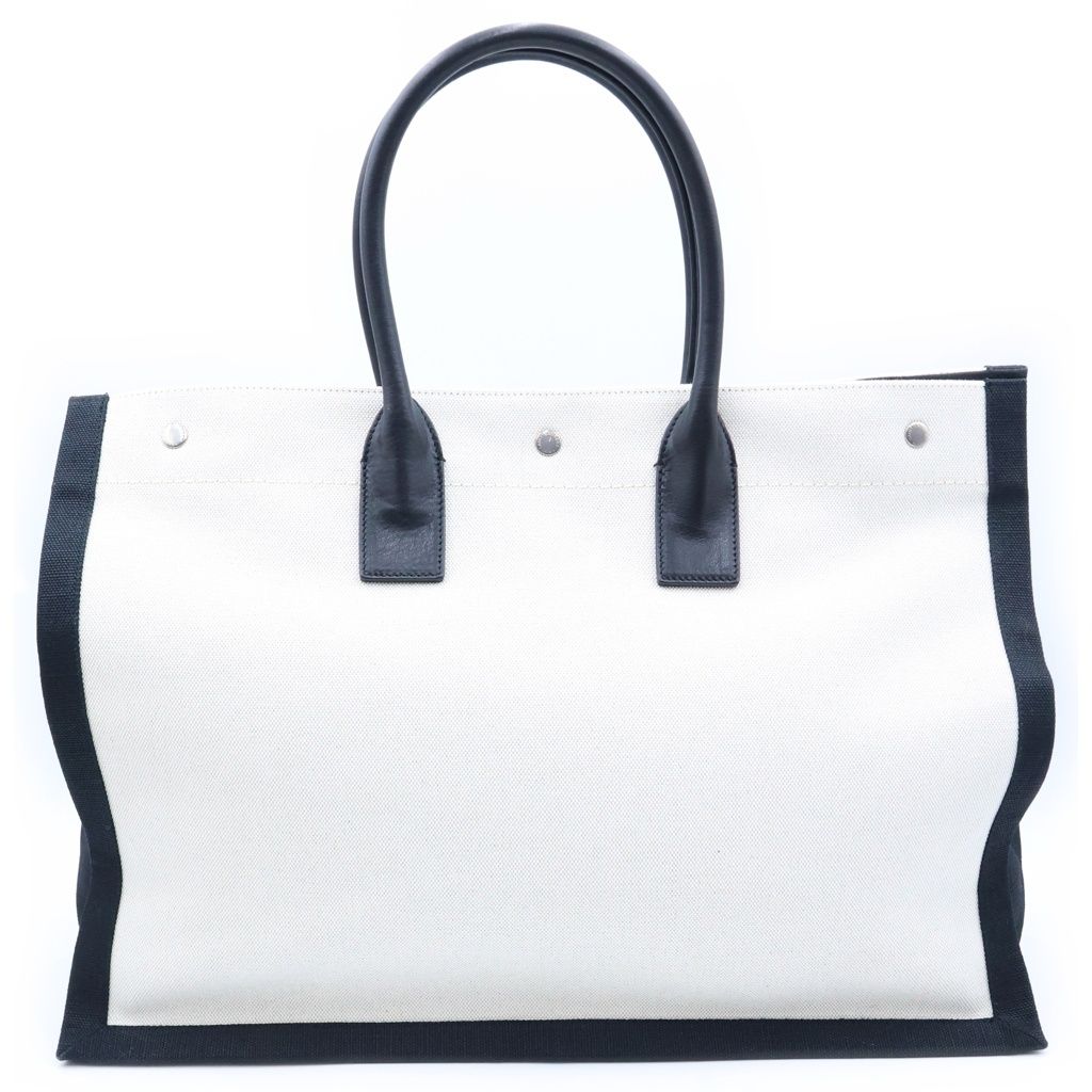 Saint Laurent Paris Rive Gauche Rib Logo Print Tote Bag White Black — view 2