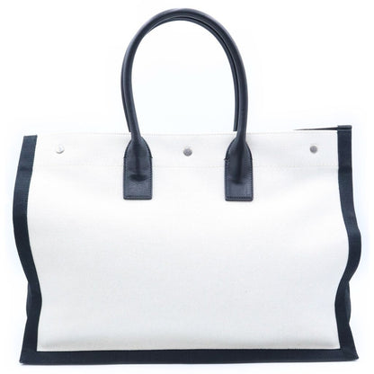 Saint Laurent Paris Rive Gauche Rib Logo Print Tote Bag White Black — view 2