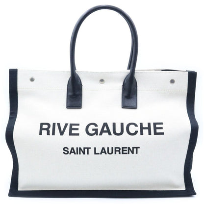 Saint Laurent Paris Rive Gauche Rib Logo Print Tote Bag White Black