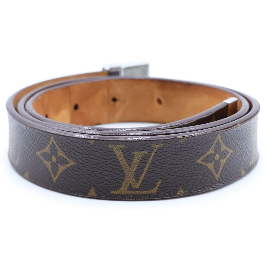 Louis Vuitton Monogram Ceinture Belt Silver Leather Brown — view 2