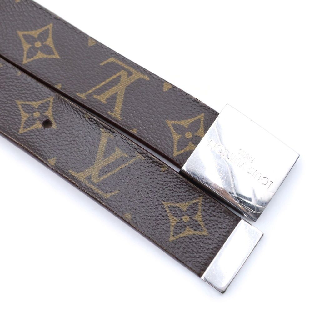 Louis Vuitton Monogram Ceinture Belt Silver Leather Brown — view 4