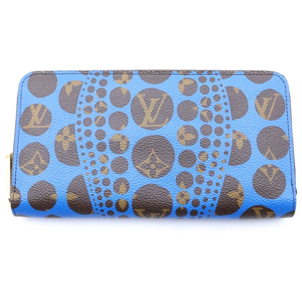 Louis Vuitton Yayoi Kusama Monogram Pumpkin Dot Zippy Wallet Brown Blue Leather