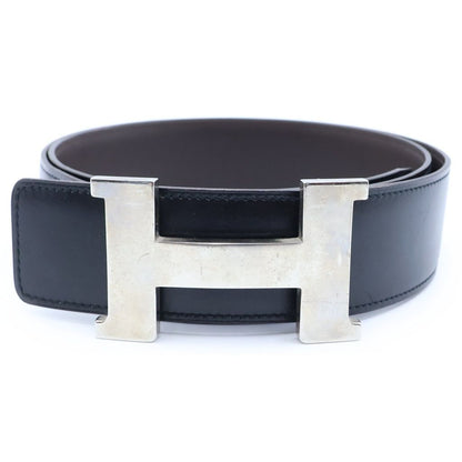 Hermes Constance Leather Belt Silver Black