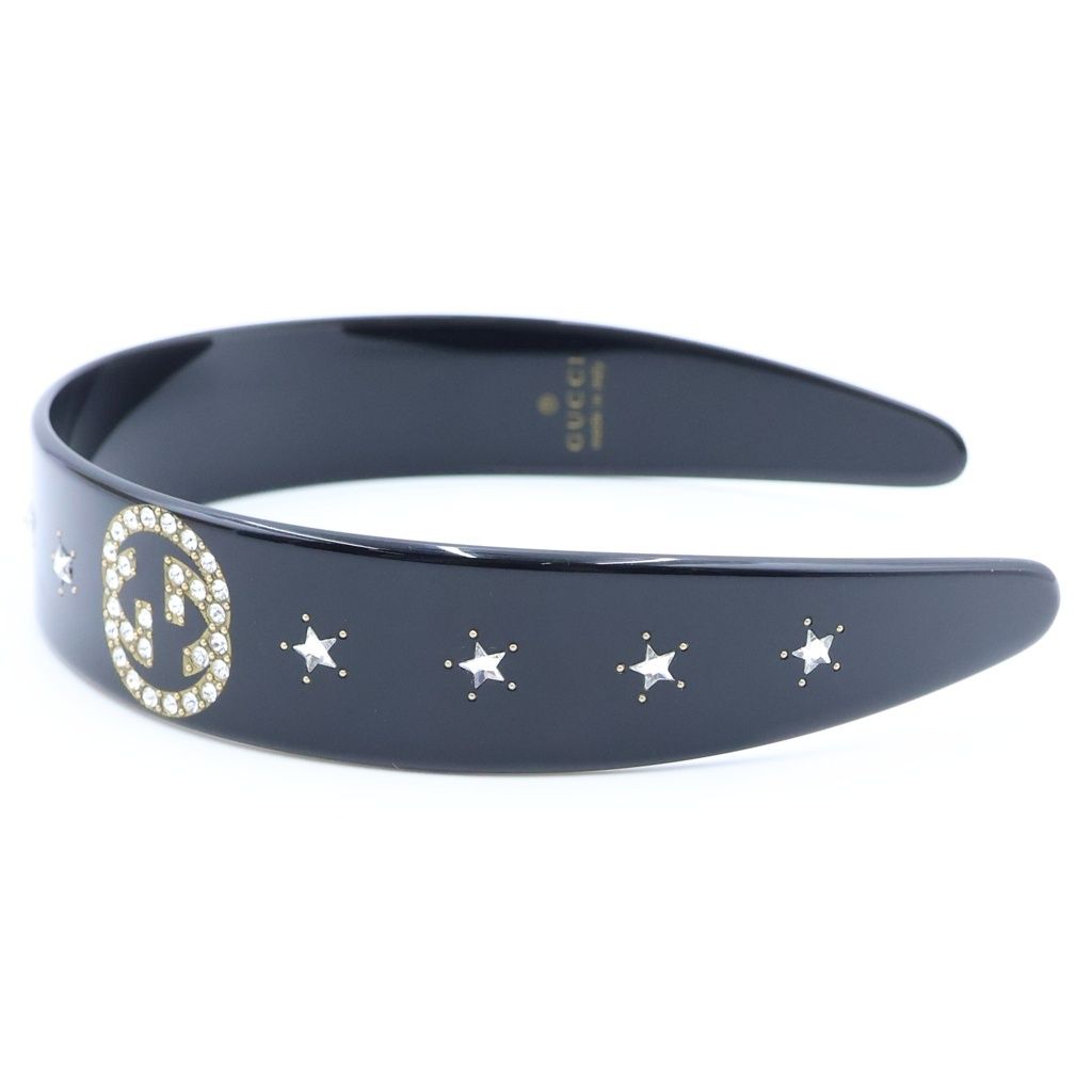 Gucci Interlocking Rhinestone Headband Black — view 4