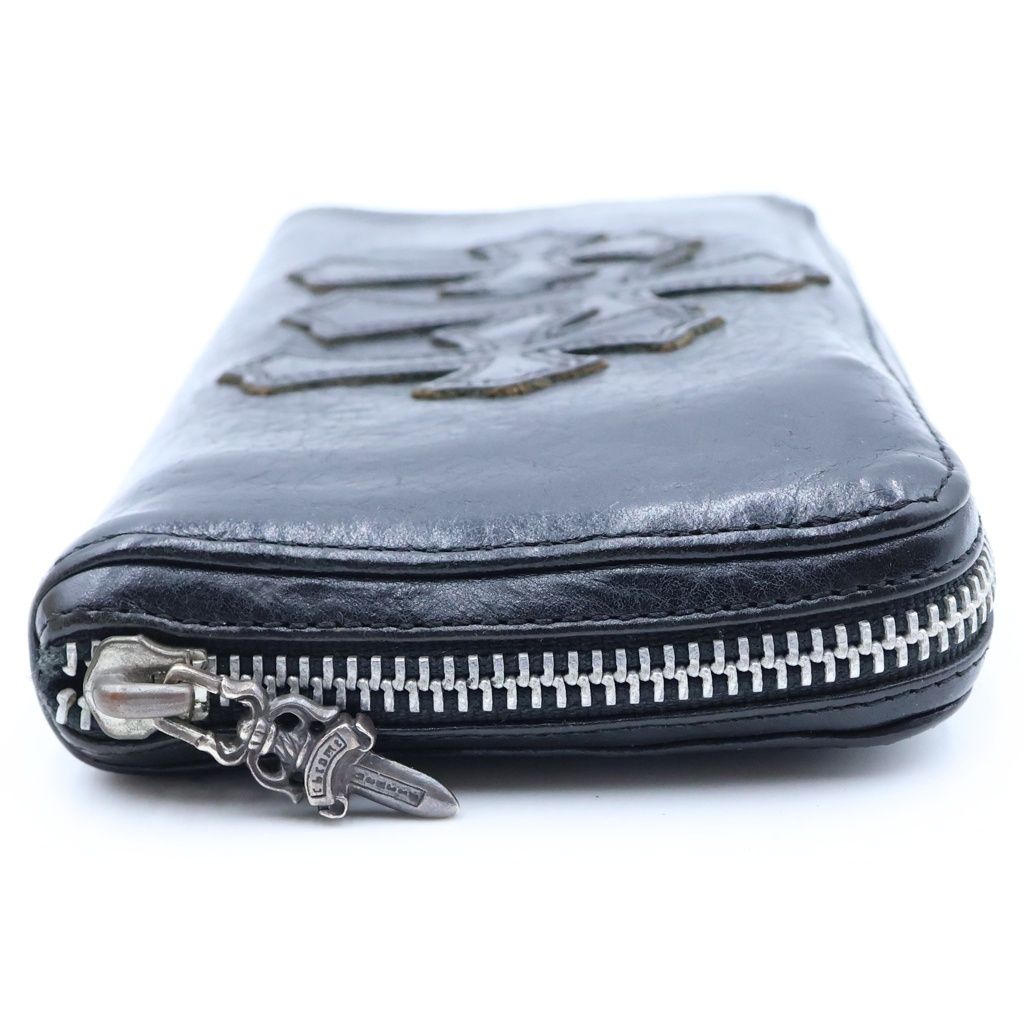 Chrome Hearts Rec Zip 3 Cross Round Zip Leather Wallet Black — view 3