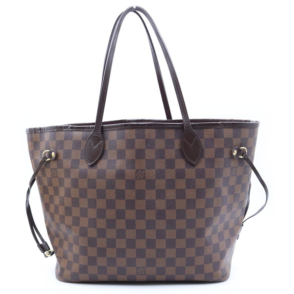 Louis Vuitton Damier Neverfull MM Tote Bag Brown Leather