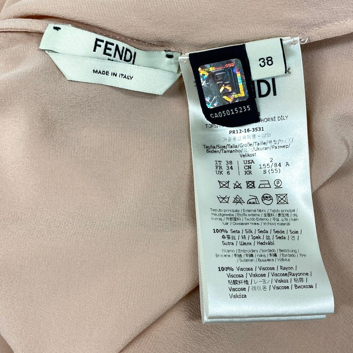 Fendi Scallop Detail Blouse Pink Beige Silk 38 — view 8
