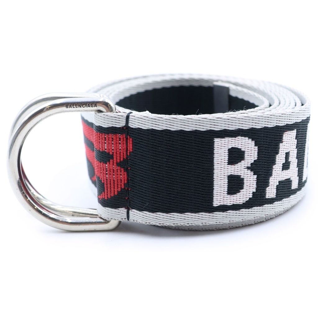 Balenciaga D Ring Belt Logo Jacquard Webbing Black Red