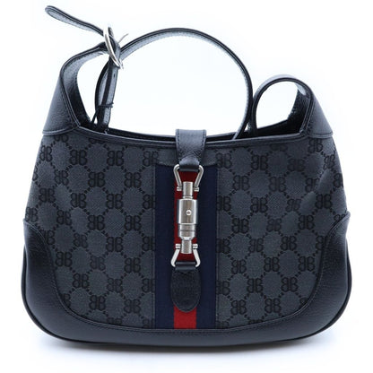 Gucci Hacker Project Jackie BB Canvas Leather Bag Black Silver