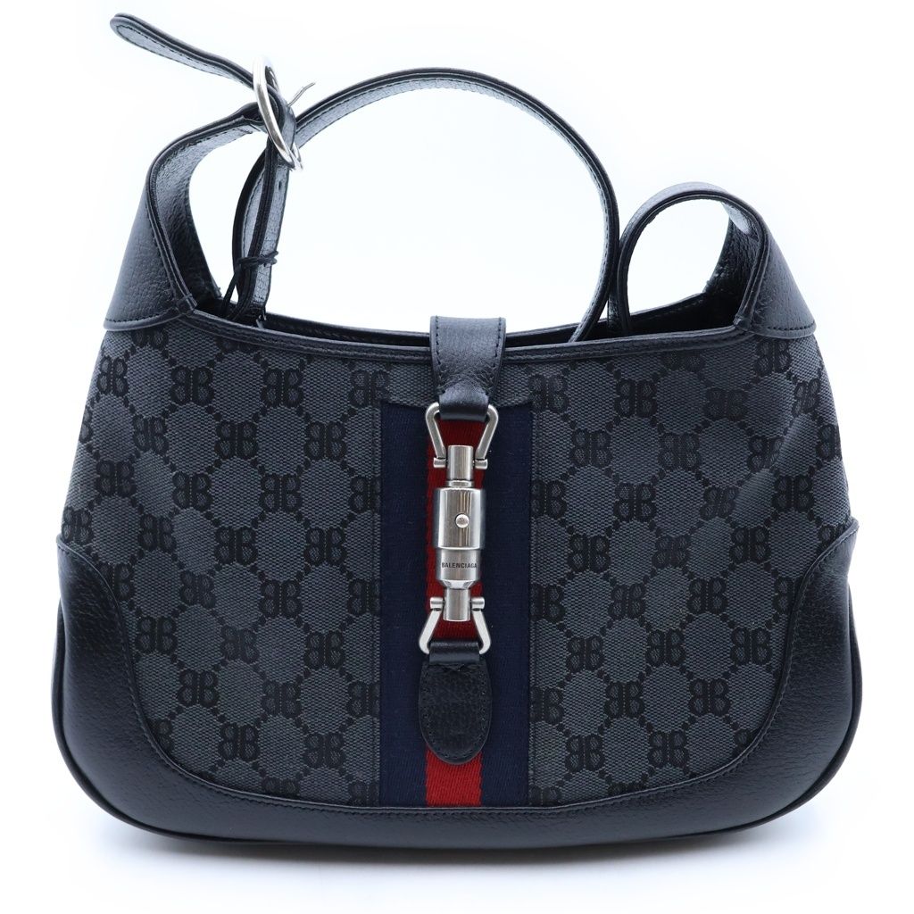 Gucci Hacker Project Jackie BB Canvas Leather Bag Black Silver