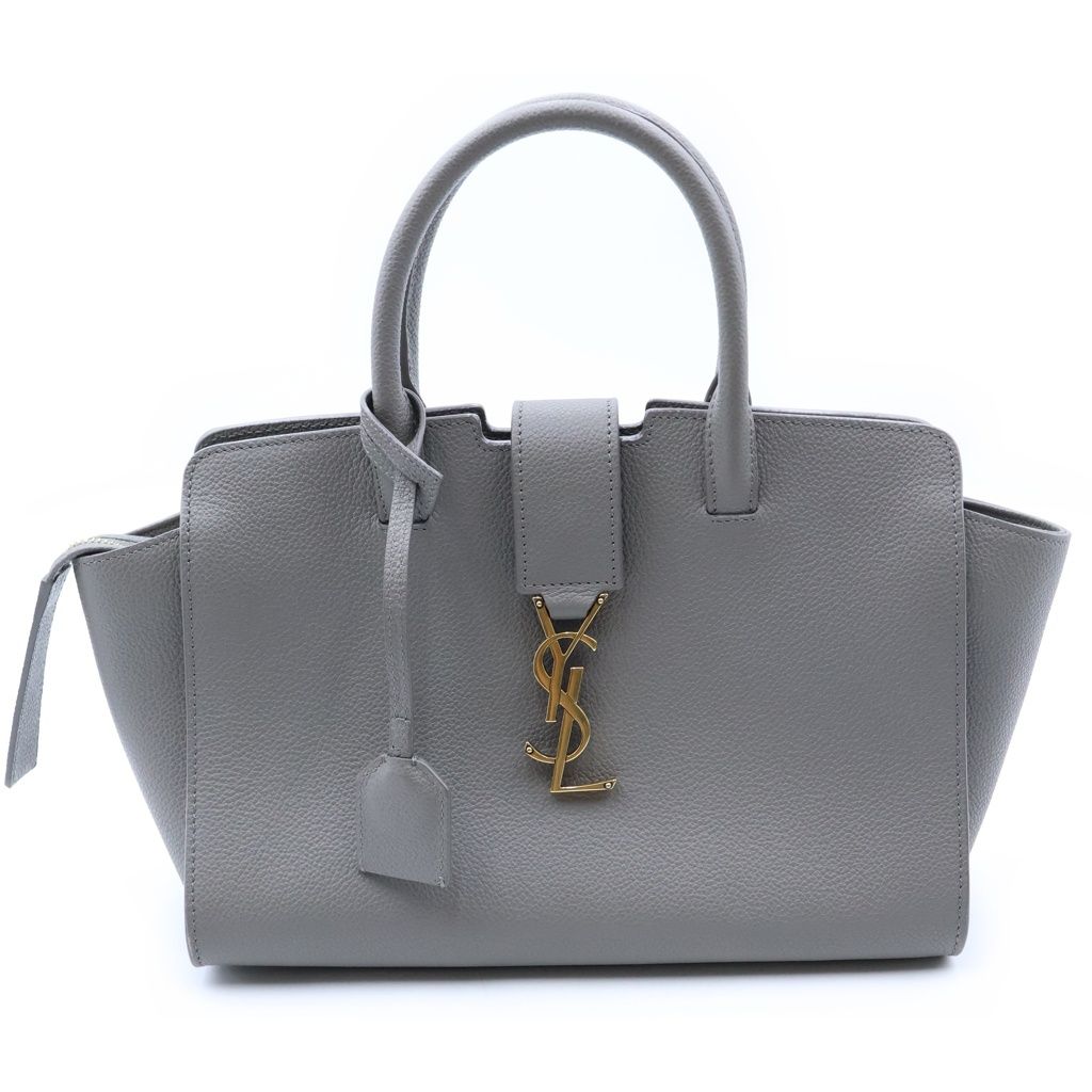 Saint Laurent Downtown Baby Cabas Leather Cassandra Logo Handbag Greige Gold