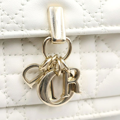 Dior My Cannage Calfskin Leather Daily Chain Shoulder Bag Pouch White Gold — view 6
