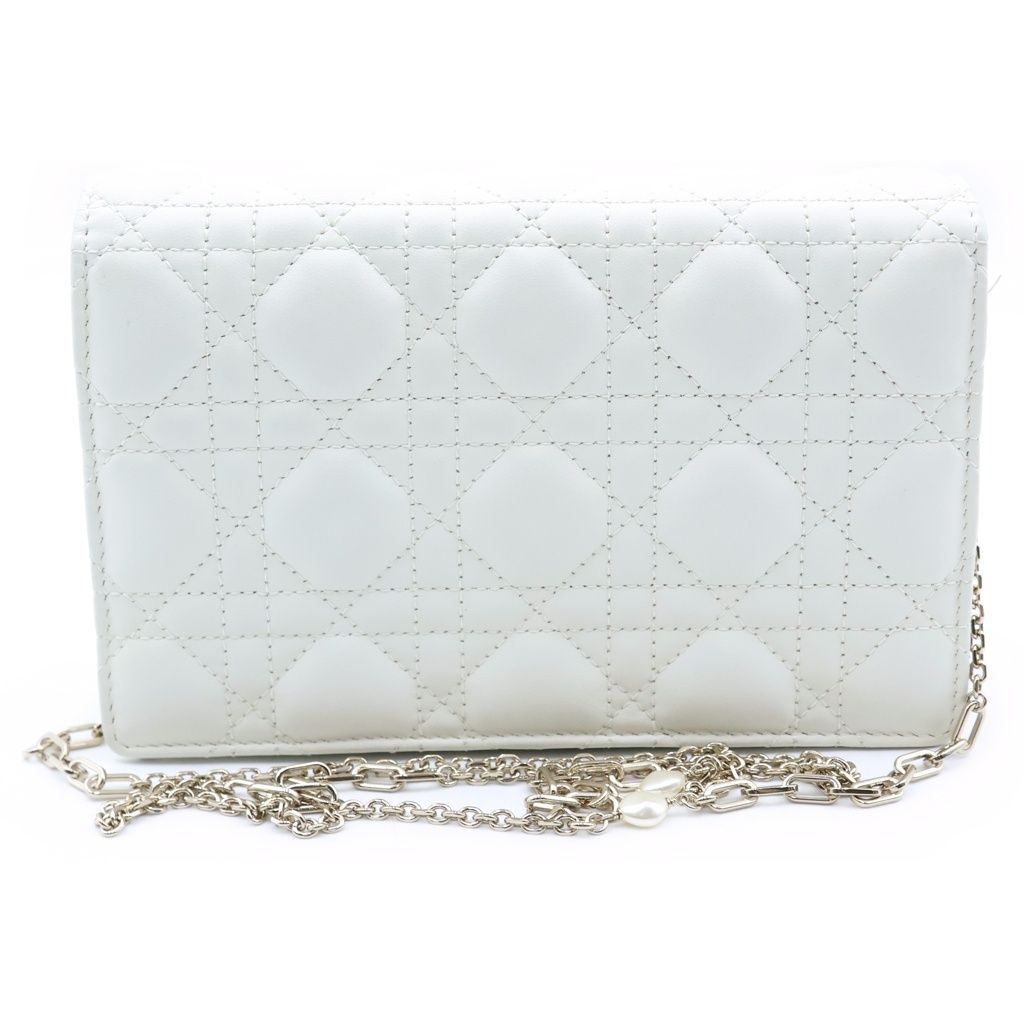 Dior My Cannage Calfskin Leather Daily Chain Shoulder Bag Pouch White Gold — view 2