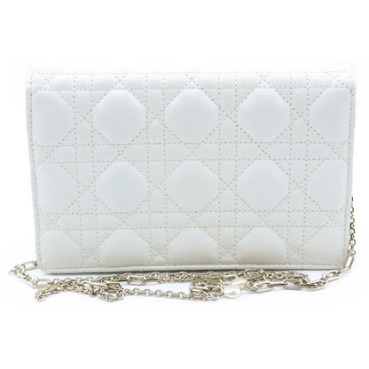 Dior My Cannage Calfskin Leather Daily Chain Shoulder Bag Pouch White Gold — view 2
