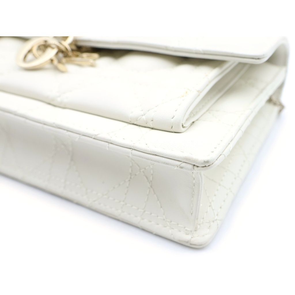 Dior My Cannage Calfskin Leather Daily Chain Shoulder Bag Pouch White Gold — view 5