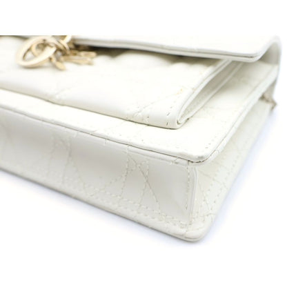 Dior My Cannage Calfskin Leather Daily Chain Shoulder Bag Pouch White Gold — view 5