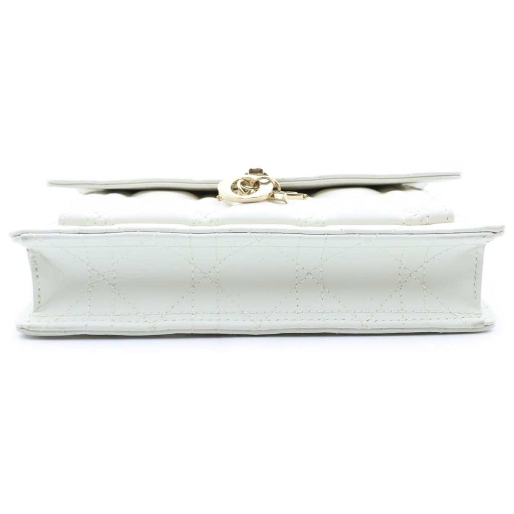 Dior My Cannage Calfskin Leather Daily Chain Shoulder Bag Pouch White Gold — view 4