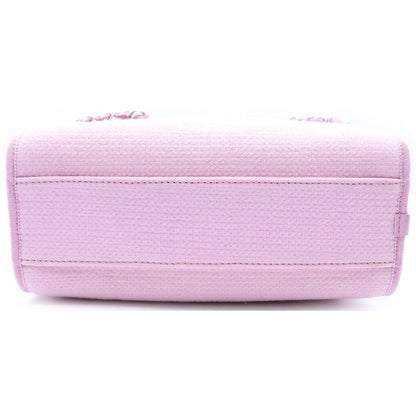 Chanel Deauville Bowling Bag 2-Way Chain Pink Leather Canvas Plate Silver — view 4