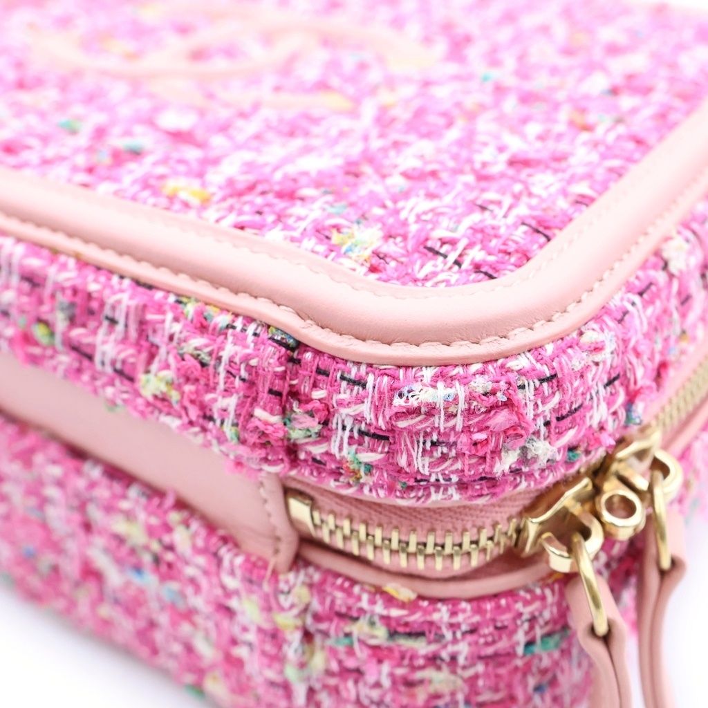 Chanel Vanity Case CC Filigree 2-Way Chain Shoulder Bag Pink Leather Tweed Gold — view 5