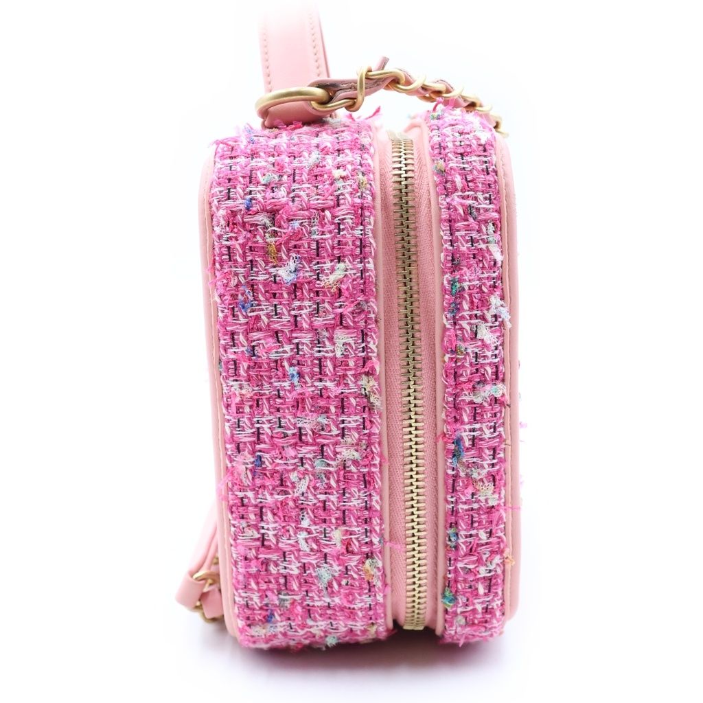 Chanel Vanity Case CC Filigree 2-Way Chain Shoulder Bag Pink Leather Tweed Gold — view 3