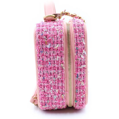 Chanel Vanity Case CC Filigree 2-Way Chain Shoulder Bag Pink Leather Tweed Gold — view 3